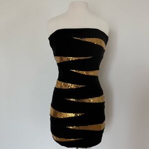 SNAP Strapless Black & Gold Sequin Mini dress // size small